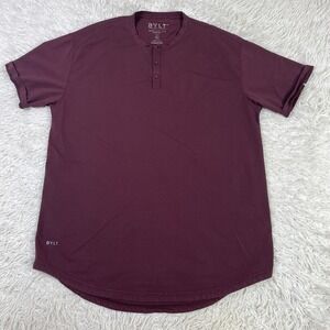 BYLT‎ Shirt Mens Extra Large Burgundy Drop Cit Short Sleeve Henley Lux Casual XL